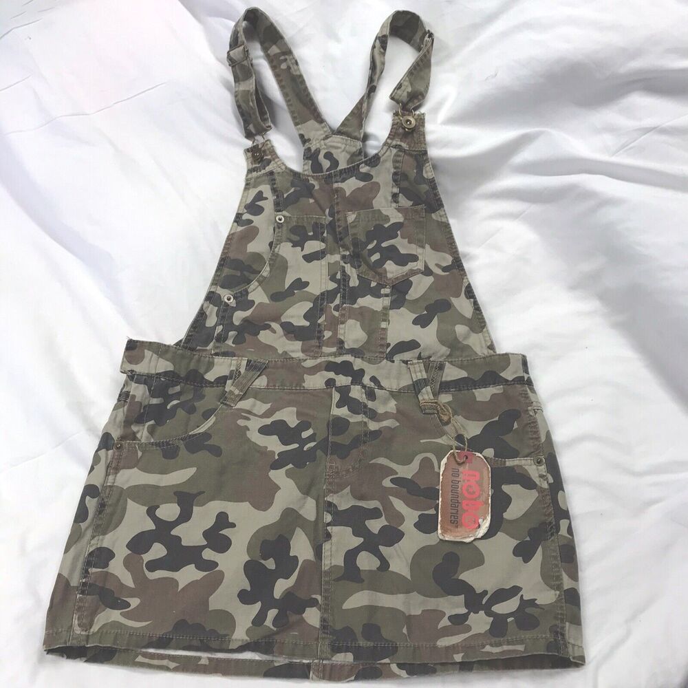 Vtg Y2k Camo Jean Mini Skirt Army Overall Skater Grunge Punk Emo Sz 11 L Nwt